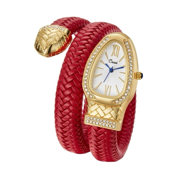Anthropologie Accessories - Elegant Serpenti Wrap Bracelet Watch – Red & Gold Tone ✨
